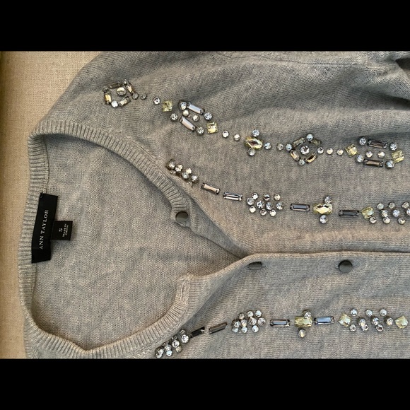 Size small Ann Taylor gray button down sweater, jeweled. Comfortable - Picture 2 of 3